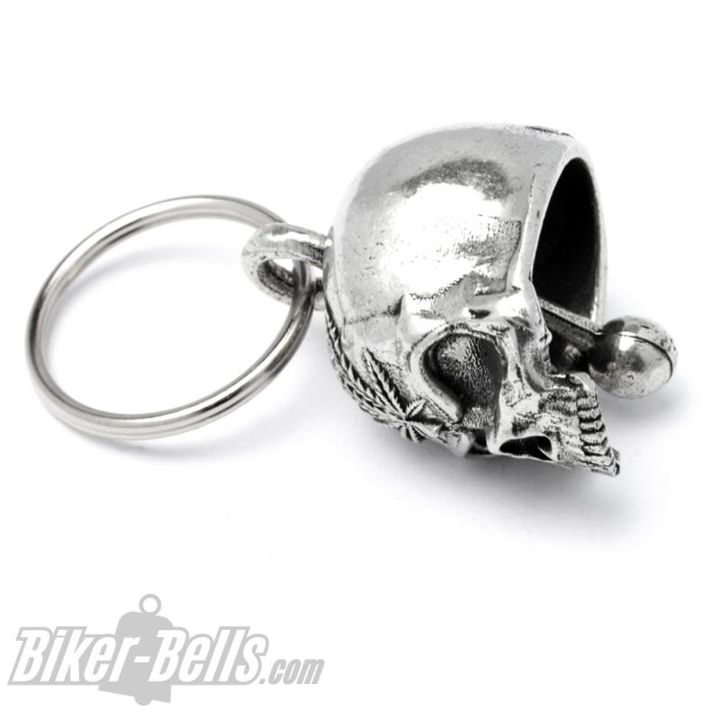 3D Totenkopf Biker-Bell mit Hanfblatt Weed Skull Ride Bell Glücksbringer Geschenk